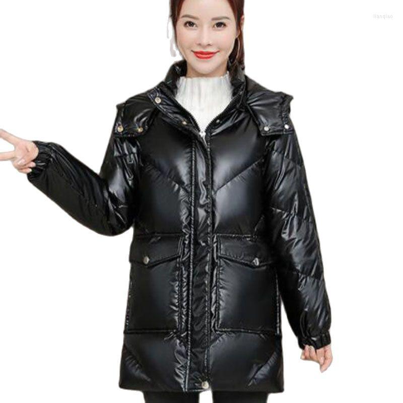 Women' Trench Coats 2022 Winter Women' Glossy Down Cotton Coat Mid-length Zipper Hooded Loose Casual Thicken Windbreakers Outerwear, Black 
Women' Trench Coats 2022 Winter Women' Glossy Down Cotton Coat Mid-length Zipper Hooded Loose Casual Thicken Windbreakers Outerwear, Black