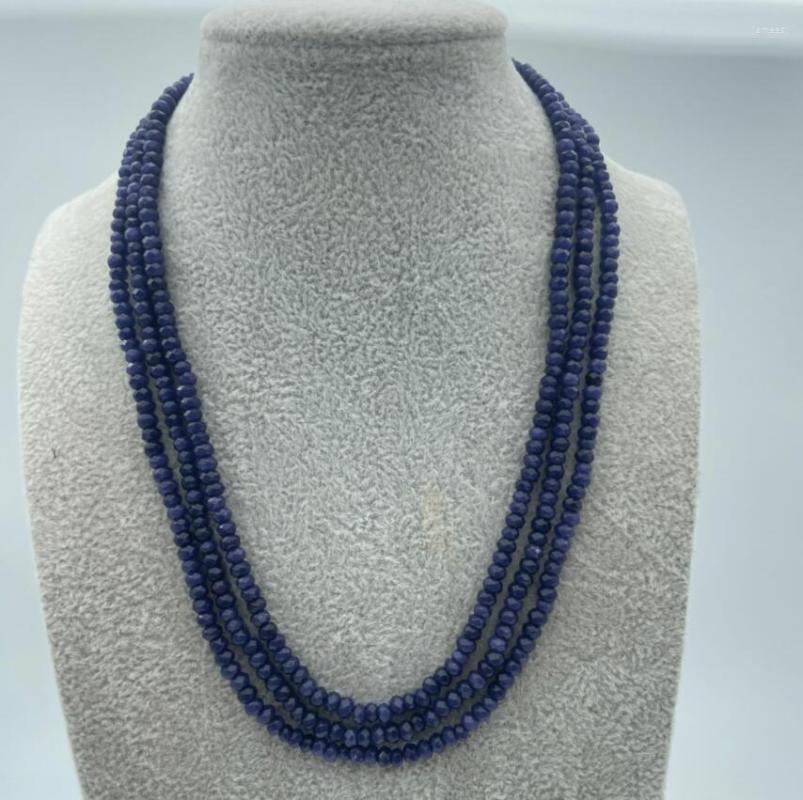 Chains NATURAL 3 Rows 2X4mm FACETED DARK RED Blue Sapphire BEADS NECKLACE