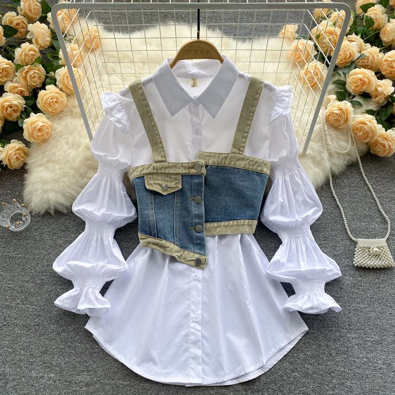 Women's Blouses Women Fashion Spring Autumn Long Sleeve White Shirt Denim Camisole Two-piece Sets H060, Blue
Women's Blouses Women Fashion Spring Autumn Long Sleeve White Shirt Denim Camisole Two-piece Sets H060, Blue