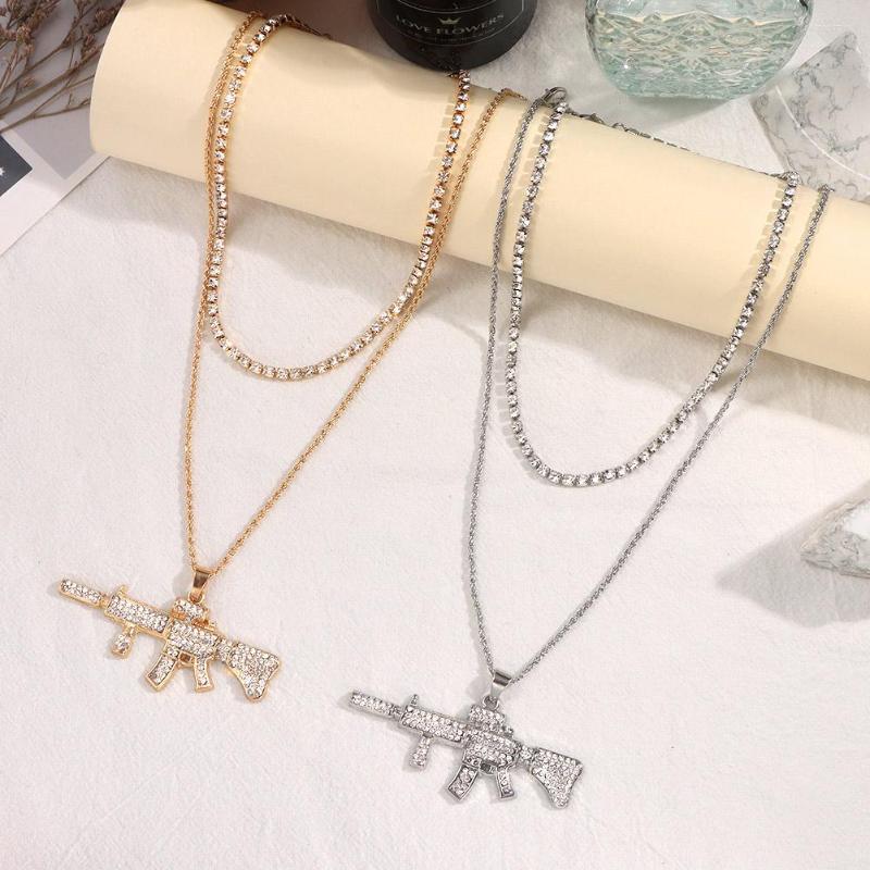 Chains Punk Multilayered Shining Pistol Pendant Rope Chain Necklace For Women Crystal Rhinestones Tennis Choker Rock Jewelry
Chains Punk Multilayered Shining Pistol Pendant Rope Chain Necklace For Women Crystal Rhinestones Tennis Choker Rock Jewelry