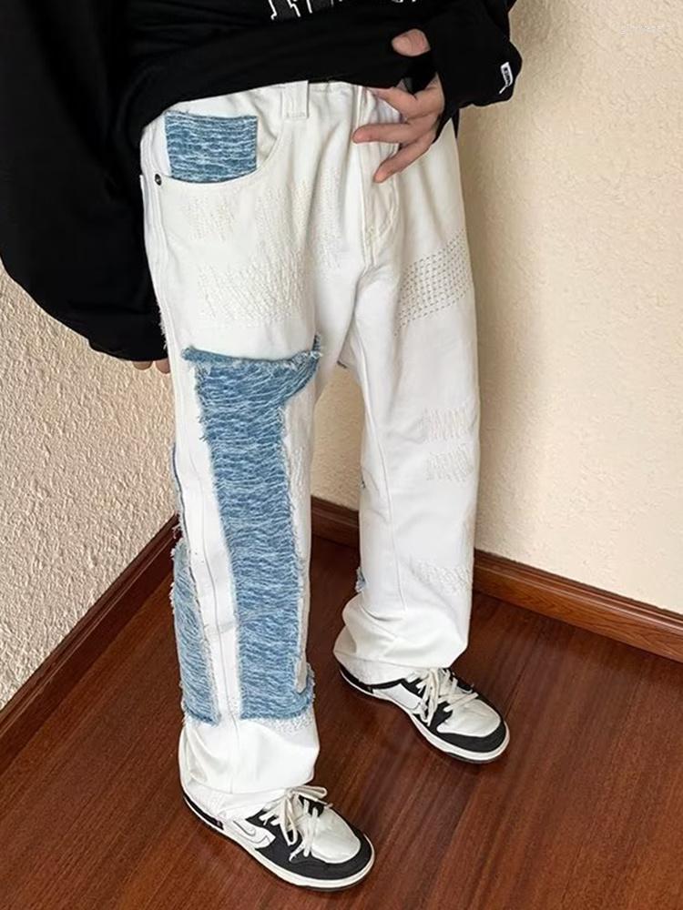 Men' Jeans High American Street Style Side Patch Men' Splicing Loose Straight Trousers 2023 Contrast Color Male Pants, White
Men' Jeans High American Street Style Side Patch Men' Splicing Loose Straight Trousers 2023 Contrast Color Male Pants, White