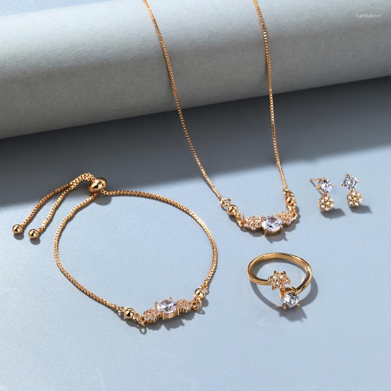 Necklace Earrings Set Selead Design Fashion Champagne Gold Zircon Jewelry Live Ring Adjustable Bracelet Plated, Picture shown
Necklace Earrings Set Selead Design Fashion Champagne Gold Zircon Jewelry Live Ring Adjustable Bracelet Plated, Picture shown