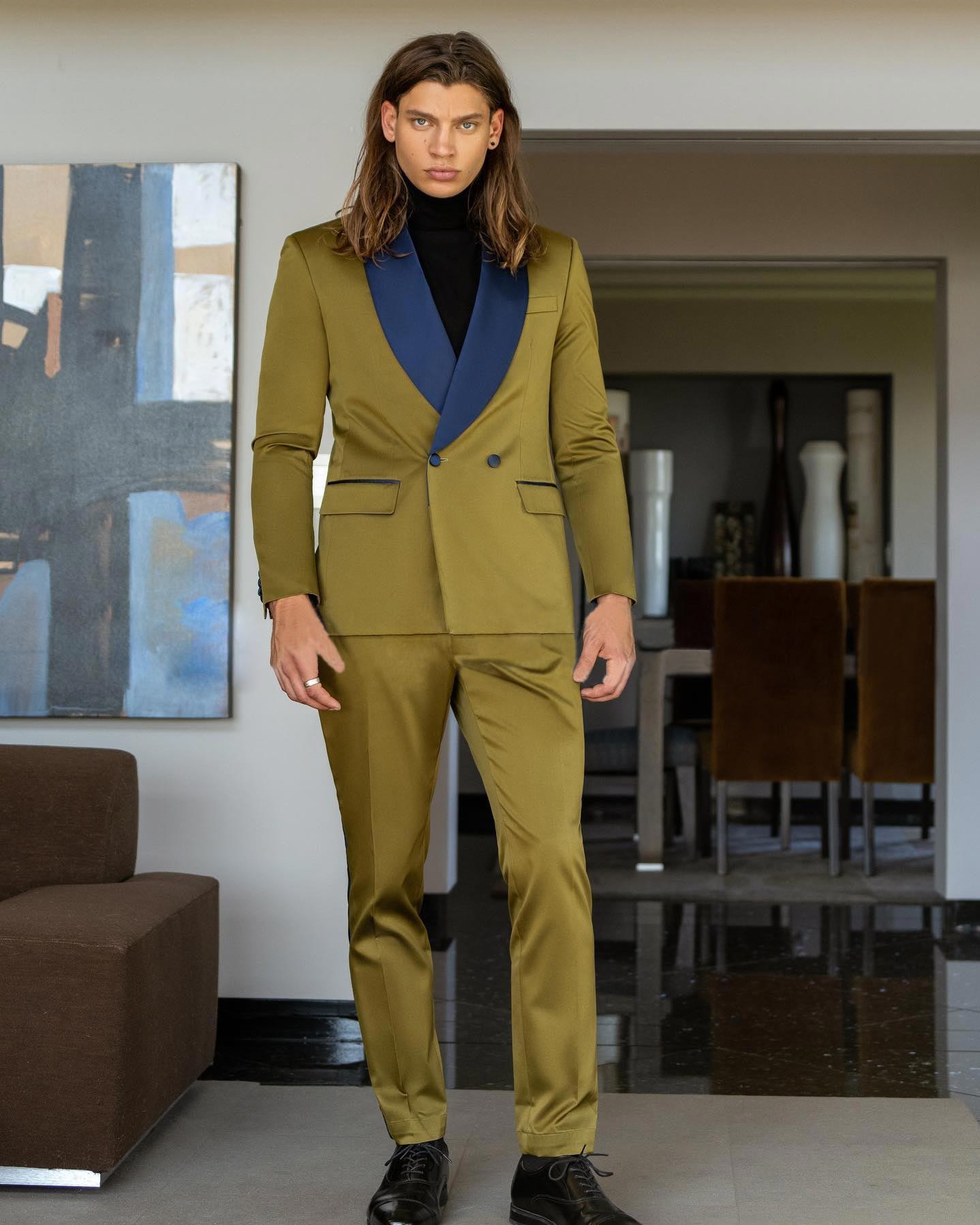 Green Olive Designer Groomsmen Wedding Tuxedos Slim Fit Mens Suits Pieces Sets Shawl Lapel Blazers Formal Suit With Jacket And Pants
