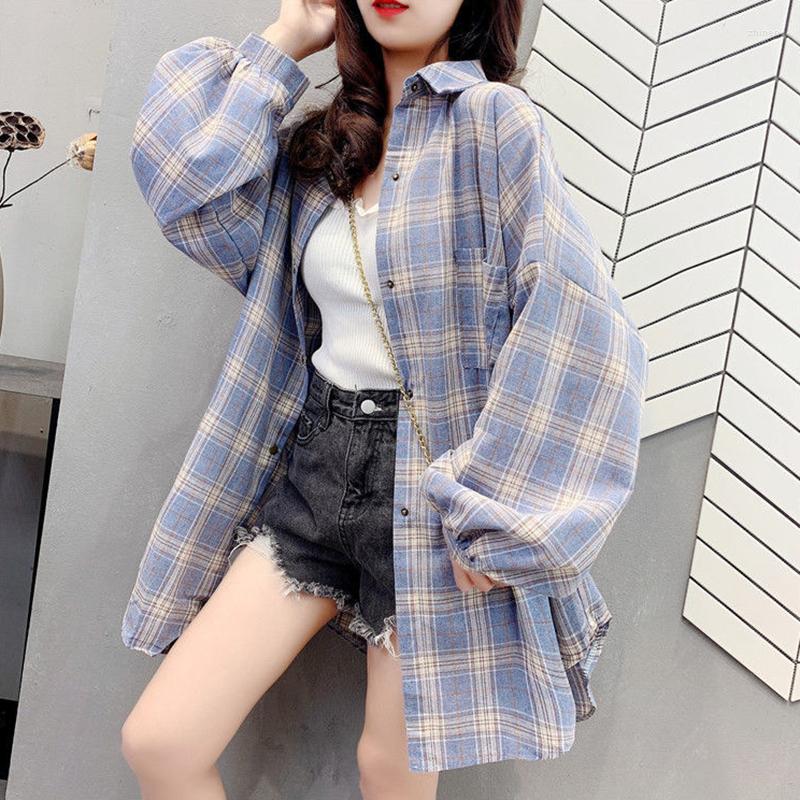 Women' Blouses Female Autumn Street Blouse Shirts Vintage Oversized Plaid Flannel Boyfriend Tunic Shirt For Women Casual Korean Tops, Blue
Women' Blouses Female Autumn Street Blouse Shirts Vintage Oversized Plaid Flannel Boyfriend Tunic Shirt For Women Casual Korean Tops, Blue