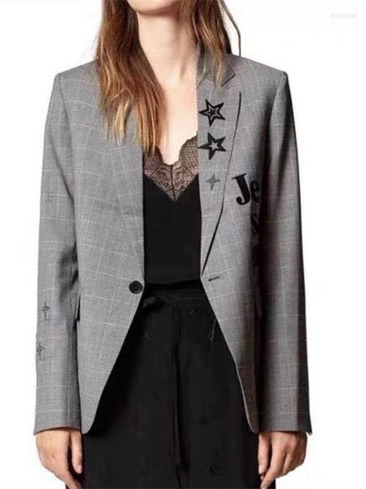 Women's Suits Women Embroidery Letter Stars Suit Coat Gray Plaid Single Button Cardigan Long Sleeve Straight OL Blazer
Women's Suits Women Embroidery Letter Stars Suit Coat Gray Plaid Single Button Cardigan Long Sleeve Straight OL Blazer