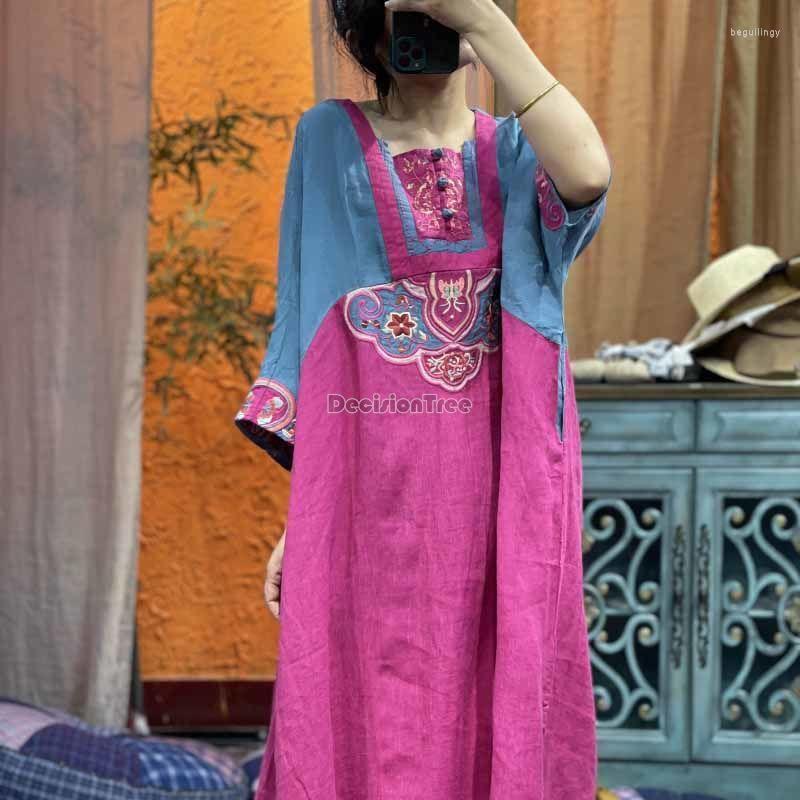 Ethnic Clothing 2022 Chinese National Style Robe Linen Stitching Color Design Handmade Embroidery Loose Retro Elegant Women Dress G432
Ethnic Clothing 2022 Chinese National Style Robe Linen Stitching Color Design Handmade Embroidery Loose Retro Elegant Women Dress G432