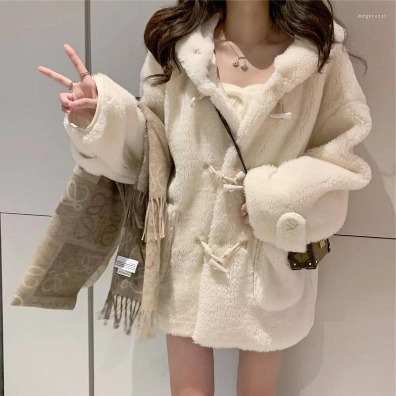 Women's Fur Pure White Kawaii Lamb Wool Coat Women Thick Spring Winter College Style Lovely Ox Horn Buckle Plush Hooded Lambswool, Creamy-white
Women's Fur Pure White Kawaii Lamb Wool Coat Women Thick Spring Winter College Style Lovely Ox Horn Buckle Plush Hooded Lambswool, Creamy-white
