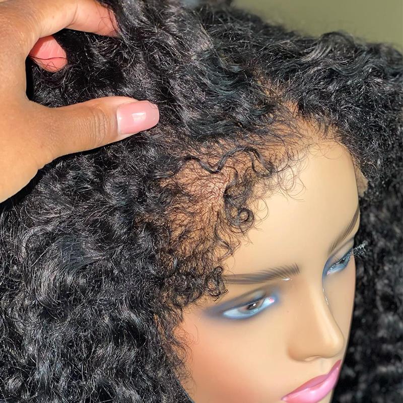 Natural 4c hairline kinky edge full lace human hair wig glueless Hd transparent kinky curly brazilian remy hair wig for black women