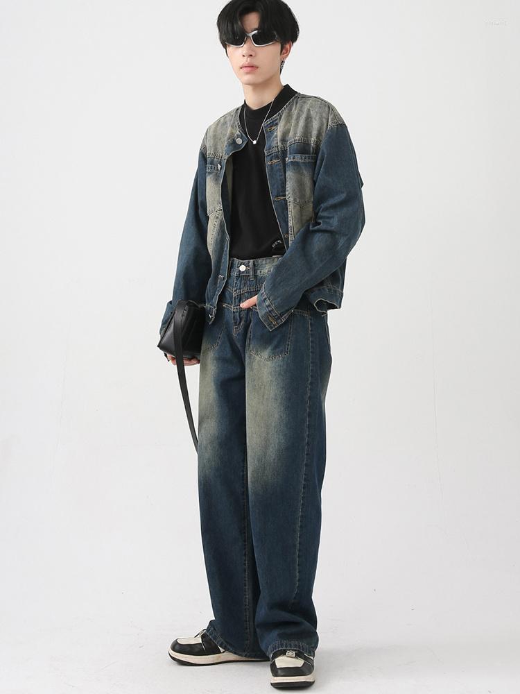 Men' Tracksuits Autumn Men' Wear Trend Round Neck Jacket Vintage Long Sleeve Denim Wide Leg Jeans Male Sets Fashion 2A6038, Blue trousers
Men' Tracksuits Autumn Men' Wear Trend Round Neck Jacket Vintage Long Sleeve Denim Wide Leg Jeans Male Sets Fashion 2A6038, Blue trousers