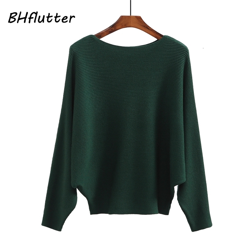 BHflutter Sweater Women Slash Neck Knitted Winter Sweaters Tops Female Batwing Cashmere Casual Pullovers Jumper Pull Femme T190907