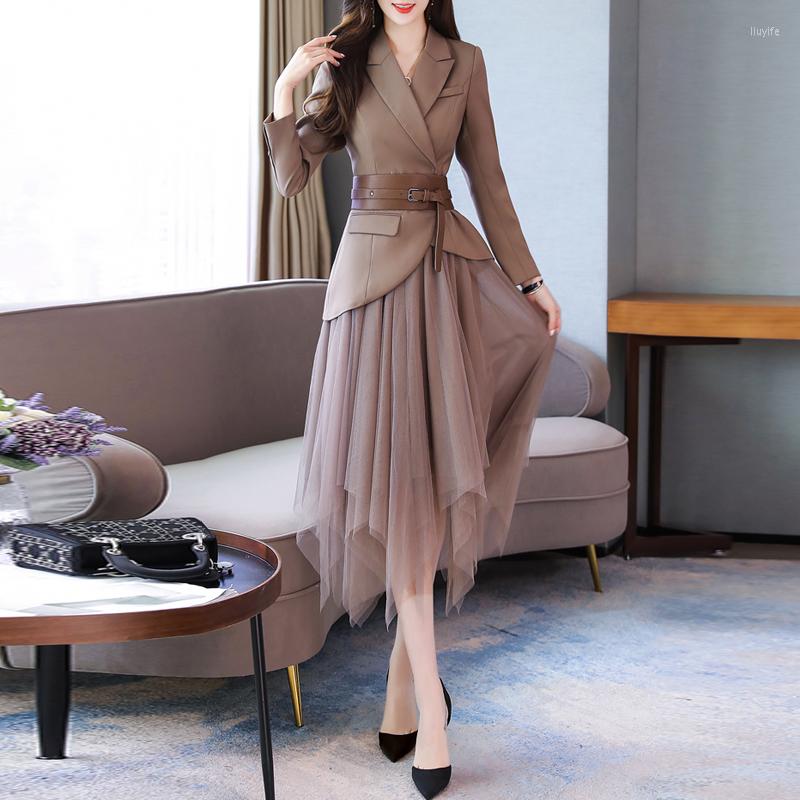 Two Piece Dress Spring Autumn Office Lady Casual Belt Jacket Blazers Women' Asymmetry Mesh Tulle Skirt Suits Temperament Slim Sets, Black
Two Piece Dress Spring Autumn Office Lady Casual Belt Jacket Blazers Women' Asymmetry Mesh Tulle Skirt Suits Temperament Slim Sets, Black