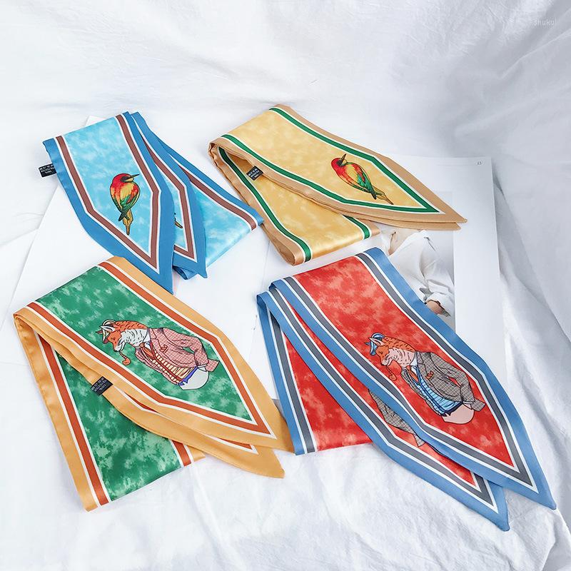Scarves Ins Animal Design Twill Silk Small Women Ribbon Scarf Mermaid Print Hair Bags Handle Decoration Tie Hand