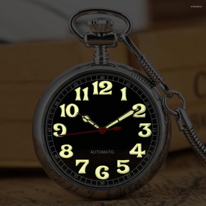 Pocket Watches Luxury Hand Winding Mechanical Watch Luminous Numbers Dial Pendant Snake Chain Noctilucent Fluorescent, Silver
Pocket Watches Luxury Hand Winding Mechanical Watch Luminous Numbers Dial Pendant Snake Chain Noctilucent Fluorescent, Silver