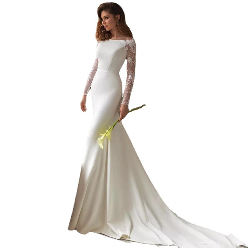 Arabic Mermaid Wedding Dresses Dubai Sparkly Crystals Long Sleeves Bridal Gowns Court Train Tulle Skirt Robes De Mariee 403 6660311