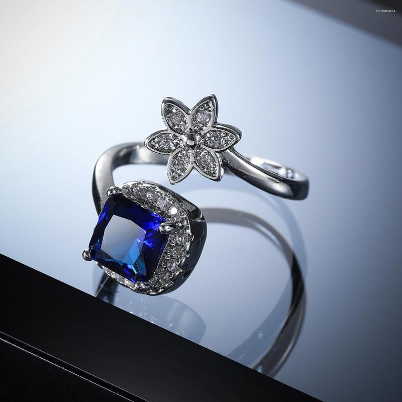 Wedding Rings Charm Blue Square Zircon Ring Vintage Female Crystal Flower Opening Classic Silver Color Engagement For Women
Wedding Rings Charm Blue Square Zircon Ring Vintage Female Crystal Flower Opening Classic Silver Color Engagement For Women