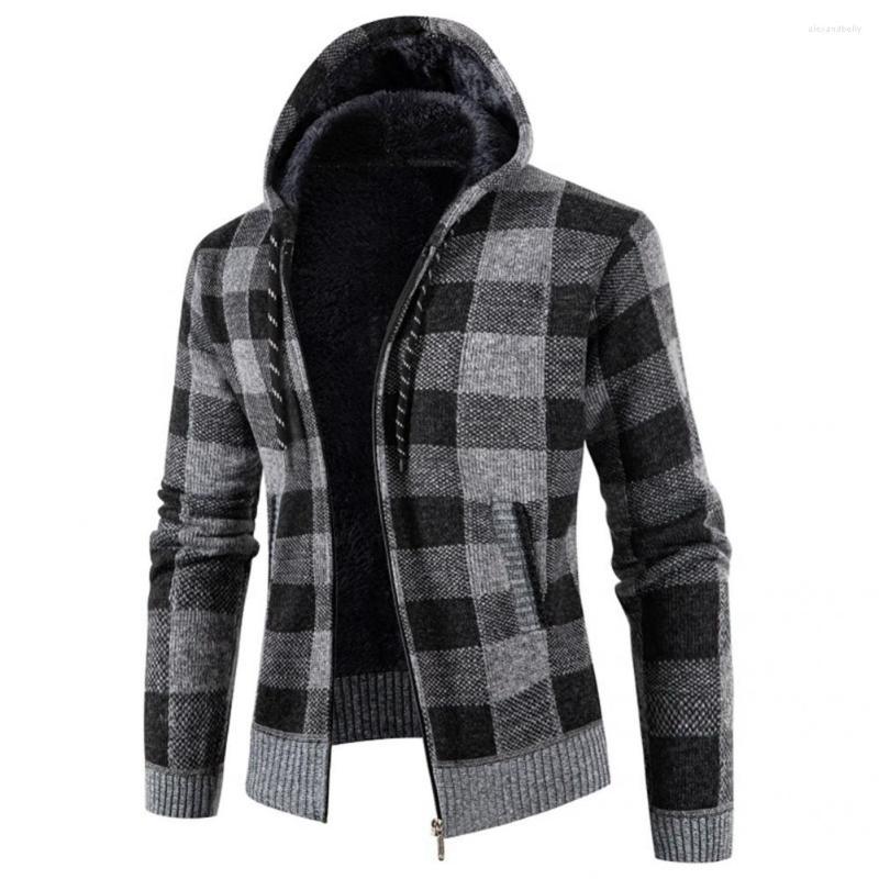 Men's Sweaters Men Coat Highlighting Masculine Temperament Cardigan Male Grid, Green