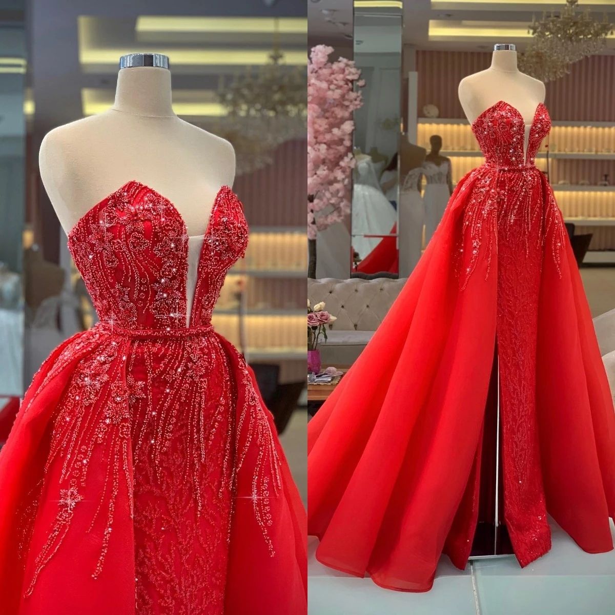 Red sparkly Mermaid Prom Dresses with detachable train Beades Lace sweetheart Applique Side Split arabic evening gown party kleider, Green
Red sparkly Mermaid Prom Dresses with detachable train Beades Lace sweetheart Applique Side Split arabic evening gown party kleider, Green