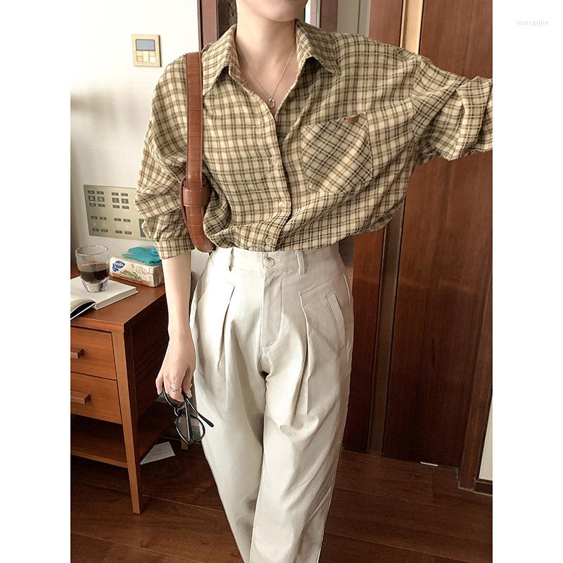 Women's Blouses Women's Retro Plaid Shirt 2022 Fall Loose Casual Long Sleeve Top Ladies Simple Shirts Oversized Clothes, Khaki
Women's Blouses Women's Retro Plaid Shirt 2022 Fall Loose Casual Long Sleeve Top Ladies Simple Shirts Oversized Clothes, Khaki