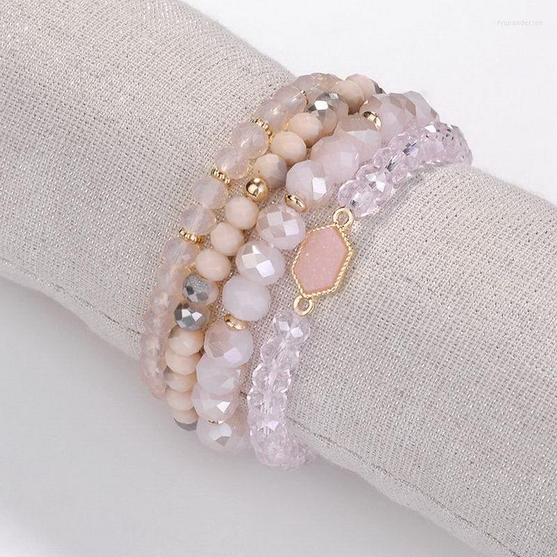 Bangle 4 PCS Natural Stone Beads Charms Oval Druzy Bangles Bracelets For Women Jewelry Gold Wholesale