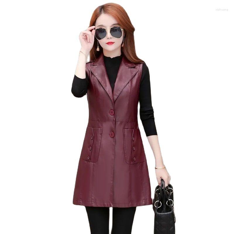 Women's Leather Women's Vest Jacket Spring Autumn Slim Mid-Length Single-Breasted Suit Collar Fashion PU Female Coat, Black
Women's Leather Women's Vest Jacket Spring Autumn Slim Mid-Length Single-Breasted Suit Collar Fashion PU Female Coat, Black