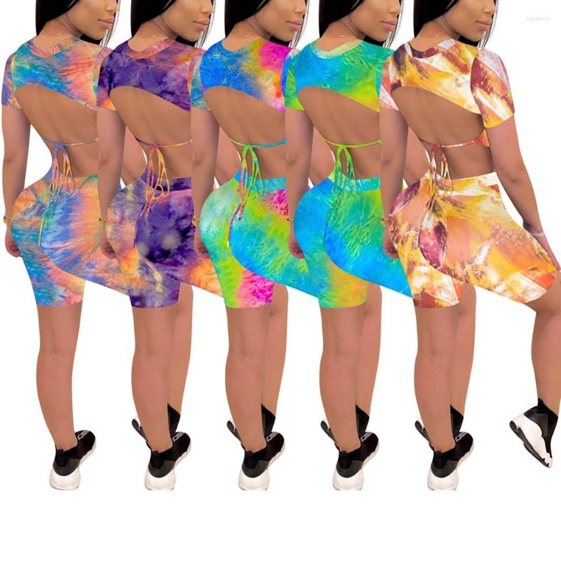 Women' Tracksuits Imcute Tie Dye Print Women Short Sleeve Backless T-shirt Crop Top High Waist Shorts Workout Tracksuit Summer Outfit 2pcs 
Women' Tracksuits Imcute Tie Dye Print Women Short Sleeve Backless T-shirt Crop Top High Waist Shorts Workout Tracksuit Summer Outfit 2pcs