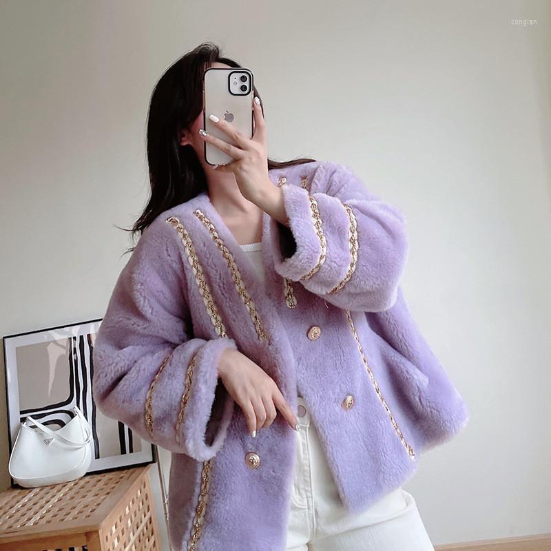 Women' Fur 2022 Sheep Shearling Lamb Wool Coat Women Gentle Color Warm Outer Wear V-neck Long Sleeve Jacket Female Winter LR2303, White
Women' Fur 2022 Sheep Shearling Lamb Wool Coat Women Gentle Color Warm Outer Wear V-neck Long Sleeve Jacket Female Winter LR2303, White