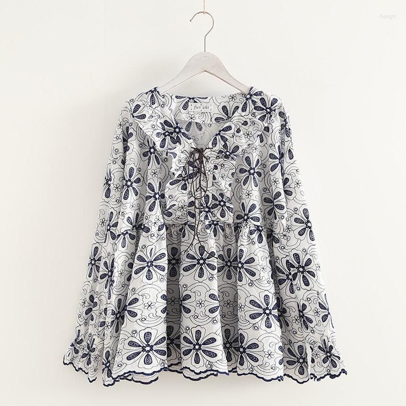 Women's Blouses FairyNatural Women Sunflowers Surface Embroidery Lace Up Blouse V-Neck Design Ladies Waved Edge Cotton Kawaii Ruffles Doll, Picture
Women's Blouses FairyNatural Women Sunflowers Surface Embroidery Lace Up Blouse V-Neck Design Ladies Waved Edge Cotton Kawaii Ruffles Doll, Picture