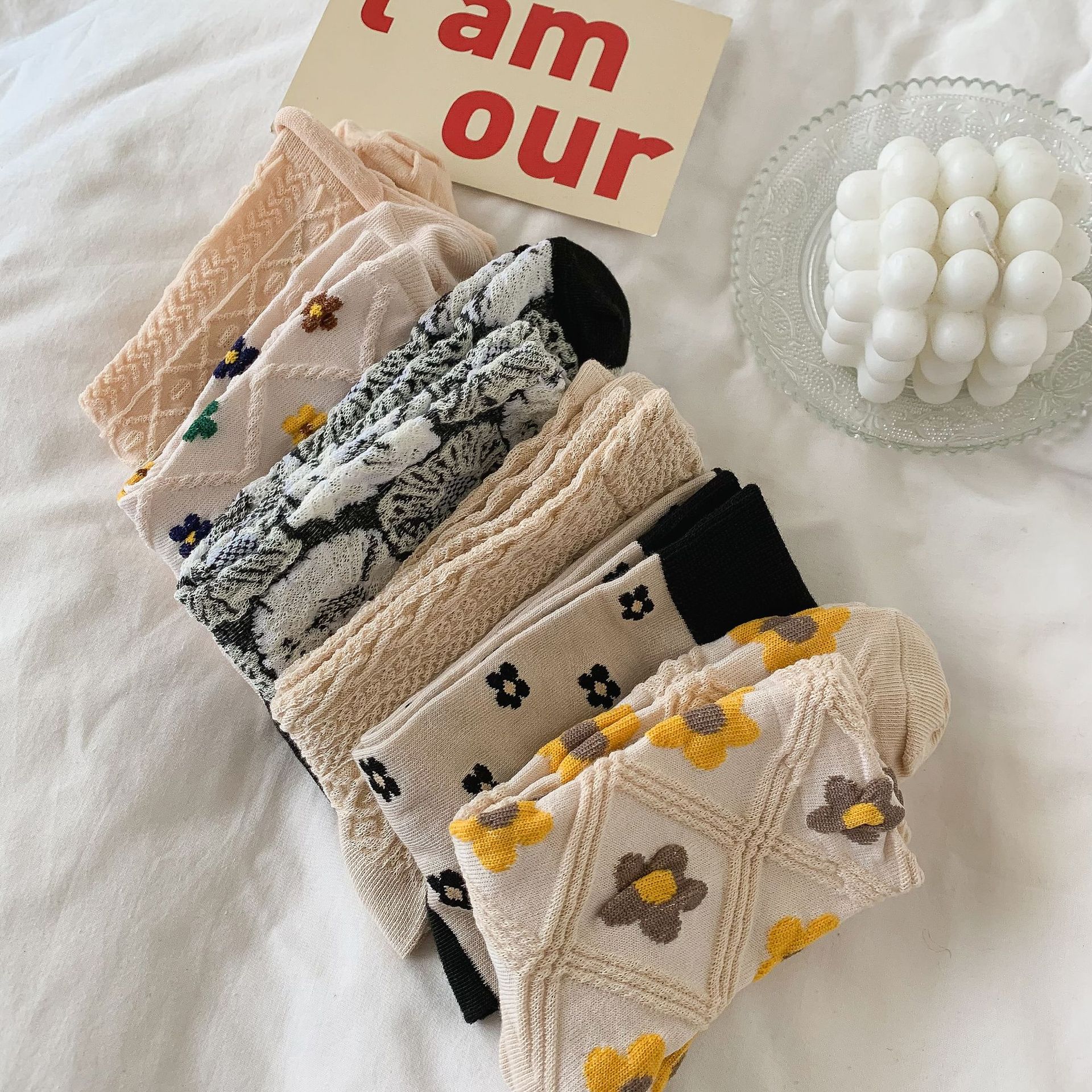Socks Spring and Autumn Flower Women's Korean Mid tube Academy Style Soft Girl Sport, Khaki black flower
Socks Spring and Autumn Flower Women's Korean Mid tube Academy Style Soft Girl Sport, Khaki black flower