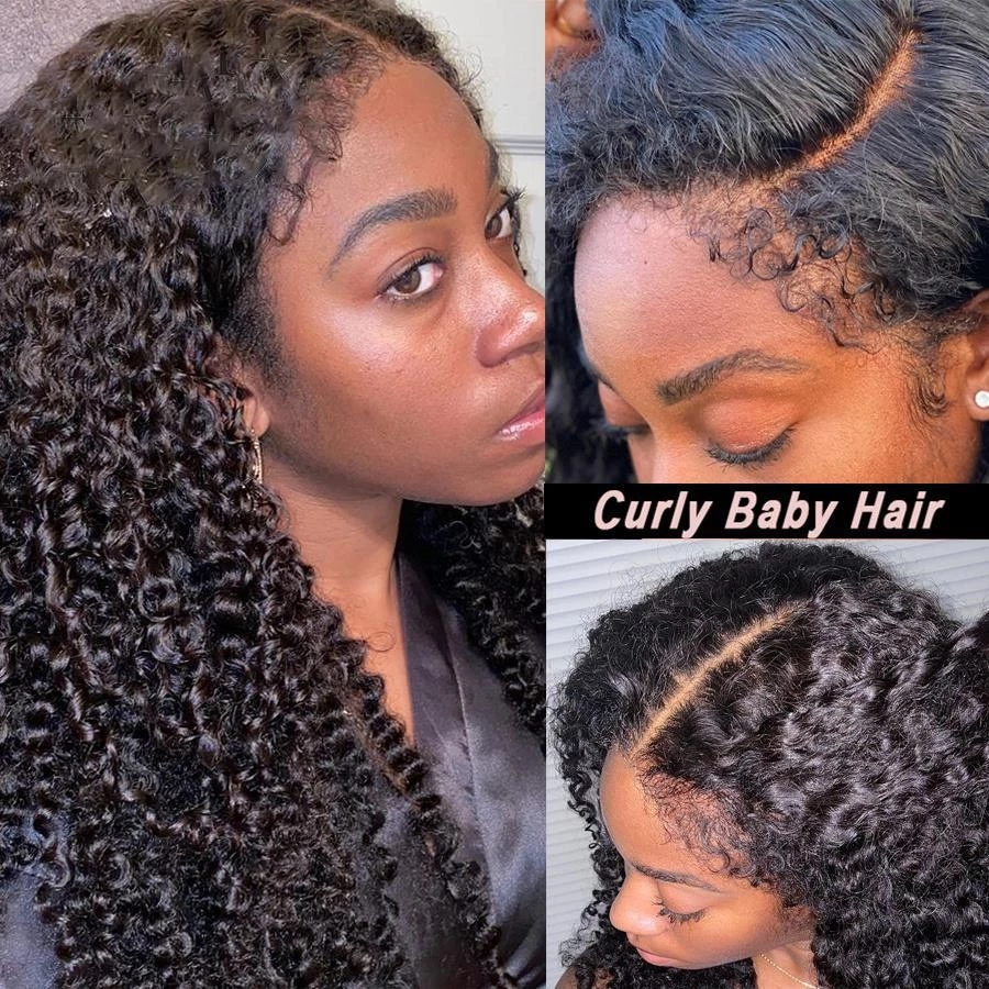 Afro kinky Curly edges 100 Human Hair Wigs For black Women glueless invisible hd frontal none lace frontBrazilian Virgin Hair wig 150% deep curl short