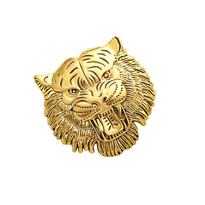 Metal Tiger Brooch Silver Gold Men Animal Tiger Head Brooches Suit Lapel Pin for Gift Party