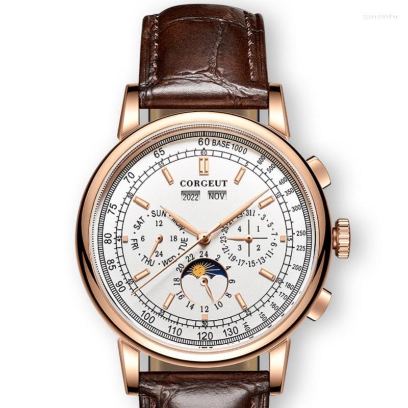Wristwatches Moon Phase Watch Men Day Month Year Week Display Automatic Mechanical Watches Waterproof Stainless Steel Leather Strap Man
Wristwatches Moon Phase Watch Men Day Month Year Week Display Automatic Mechanical Watches Waterproof Stainless Steel Leather Strap Man