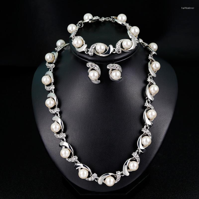 Necklace Earrings Set Elegant Pearl Crystal Bridal Bracelet For Women Wedding Bijoux Accessories, Picture shown
Necklace Earrings Set Elegant Pearl Crystal Bridal Bracelet For Women Wedding Bijoux Accessories, Picture shown