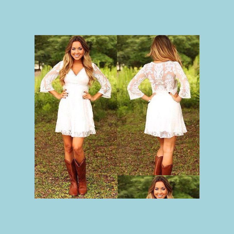 A-Line Wedding Dresses Modest Short Lace Cowgirls Country Wedding Dresses With 3/4 Long Sleeves Mini Beach Bridal Gowns Reception Dr Dheux, Silver
A-Line Wedding Dresses Modest Short Lace Cowgirls Country Wedding Dresses With 3/4 Long Sleeves Mini Beach Bridal Gowns Reception Dr Dheux, Silver