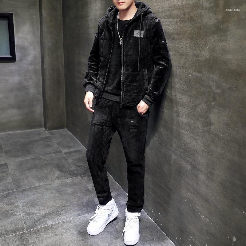 Men's Tracksuits Quality 2023 HIgh Men's Running Sets Male Plus Velvet Thick Sports Autumn Winter Suit Casual Three-piece Ropa, Black 
Men's Tracksuits Quality 2023 HIgh Men's Running Sets Male Plus Velvet Thick Sports Autumn Winter Suit Casual Three-piece Ropa, Black