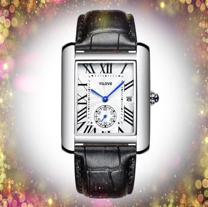Rose gold Silver Square quartz watch Fashion lovers men women tank series ladies valentine gift luxury leather business clock wristwatch