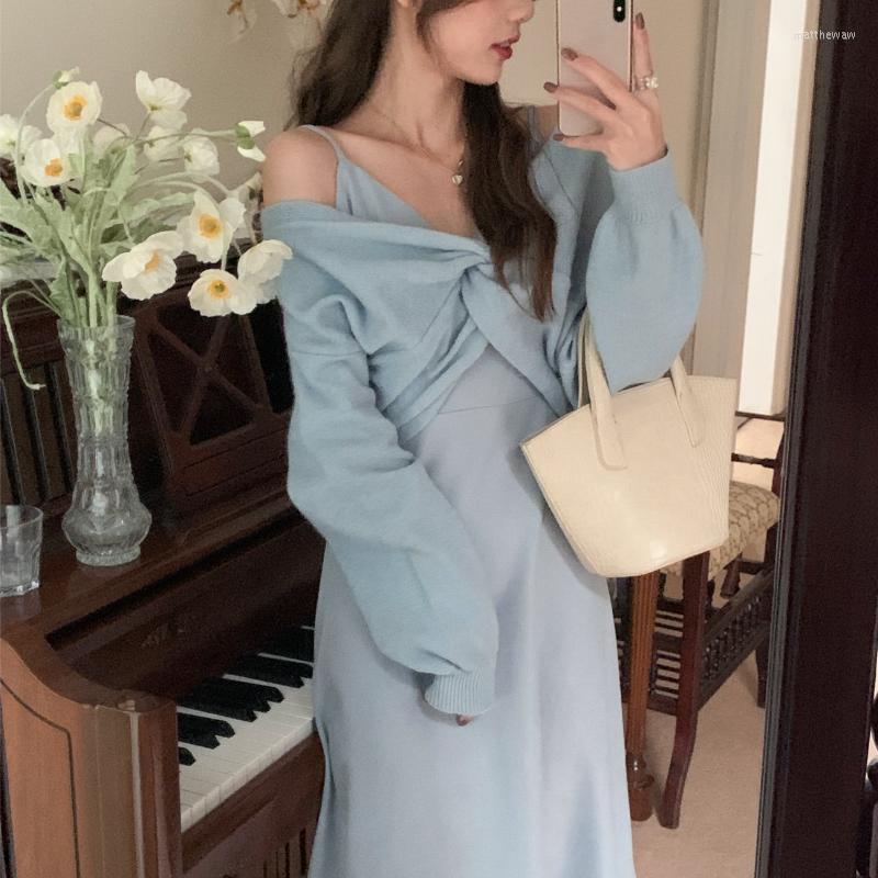 Work Dresses 2022 Winter 2 Piece Dress Set Women Knitted Suits Korean Fashion Casual Midi Sweater Long Sleeve Pure Color Pullover Y2k, Blue
Work Dresses 2022 Winter 2 Piece Dress Set Women Knitted Suits Korean Fashion Casual Midi Sweater Long Sleeve Pure Color Pullover Y2k, Blue