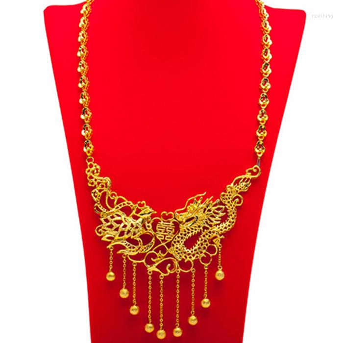 Pendant Necklaces Luxury Bridal Wedding Jewelry 24K Gold Dragon & Phoenix Necklace High Quality Bride Accessories