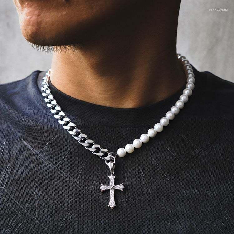 Chains Titanium Steel Cuban Chain Stitching Pearl Necklace With Cross Pendant Hiphop Trend Man Accessories Gift For Boyfriend
Chains Titanium Steel Cuban Chain Stitching Pearl Necklace With Cross Pendant Hiphop Trend Man Accessories Gift For Boyfriend