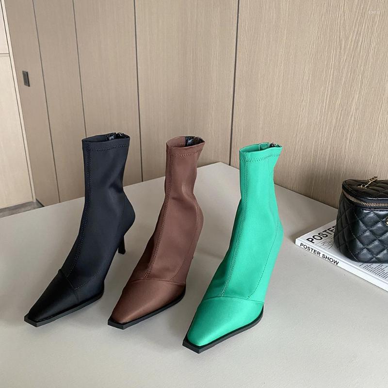 Boots Pointed Toe Women Ankle Black Brown Green Sock Stretch Shoes Thin High Heels Back Zipper Elegant Dress Woman 35-39
Boots Pointed Toe Women Ankle Black Brown Green Sock Stretch Shoes Thin High Heels Back Zipper Elegant Dress Woman 35-39