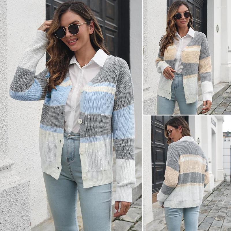 Women' Sweaters Striped Patchwork Color Knit Cardigan Loose V-neck Sweater Coat Women Fall Winter 3722#, Shrimp red stripe
Women' Sweaters Striped Patchwork Color Knit Cardigan Loose V-neck Sweater Coat Women Fall Winter 3722#, Shrimp red stripe