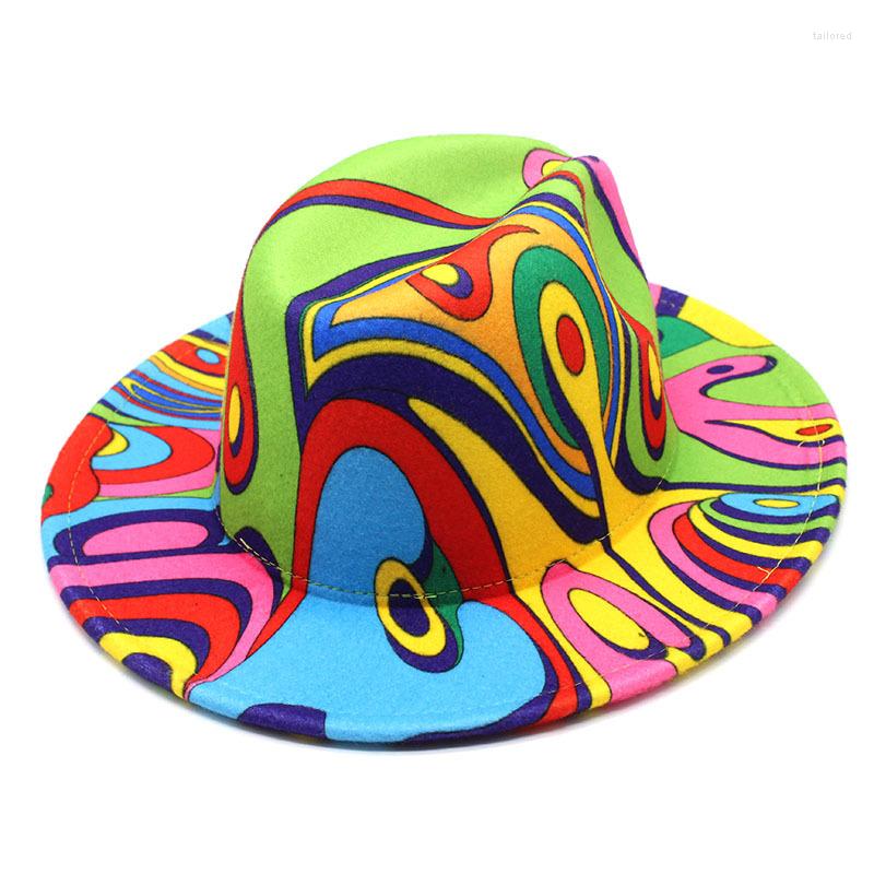 

Berets 2022 Colorful Wide Brim Top Hat Panama Felt Fedoras For Men Women Artificial Wool British Style Jazz Cap, 05