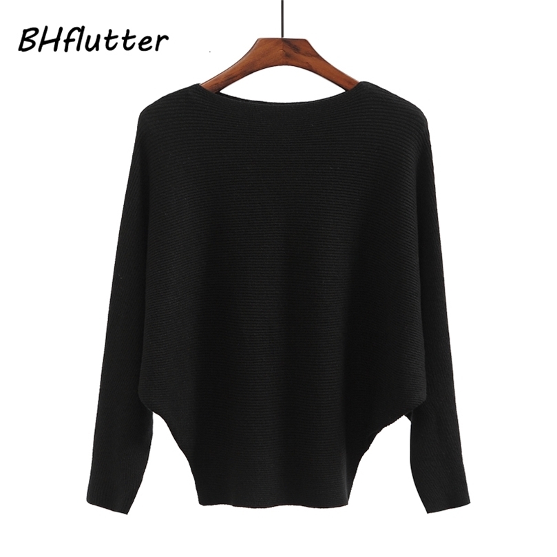 BHflutter Sweater Women Slash Neck Knitted Winter Sweaters Tops Female Batwing Cashmere Casual Pullovers Jumper Pull Femme T190907