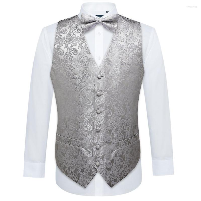 Men' Vests Designer Mens Silk Waistcoat Vest Classic Silver Paisley Jacquard Folral Handkerchief BowTie Pocket Square Set Barry.Wang, M-0110
Men' Vests Designer Mens Silk Waistcoat Vest Classic Silver Paisley Jacquard Folral Handkerchief BowTie Pocket Square Set Barry.Wang, M-0110