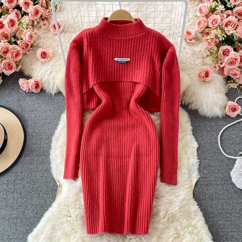 Autumn and Winter Korean Stand Collar Short Sweater Top Slim Elastic Vest Skirt Knitted Hip Wrap Dress Two-piece Women's Set, Apricot
Autumn and Winter Korean Stand Collar Short Sweater Top Slim Elastic Vest Skirt Knitted Hip Wrap Dress Two-piece Women's Set, Apricot