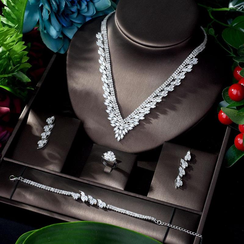 Necklace Earrings Set HIBRIDE Luxury 4pcs Jewelry With Cubic Zircon Woman Bridal Wedding Acessories Bijoux Mariage N-915, Picture shown
Necklace Earrings Set HIBRIDE Luxury 4pcs Jewelry With Cubic Zircon Woman Bridal Wedding Acessories Bijoux Mariage N-915, Picture shown
