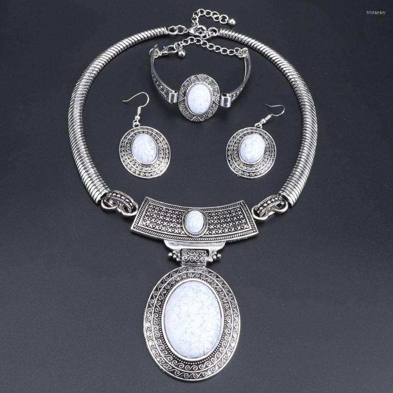 Necklace Earrings Set OEOEOS Fashion Jewelry Ethnic White Stone Tibetan Silver Color Bracelet For Women, Picture shown
Necklace Earrings Set OEOEOS Fashion Jewelry Ethnic White Stone Tibetan Silver Color Bracelet For Women, Picture shown