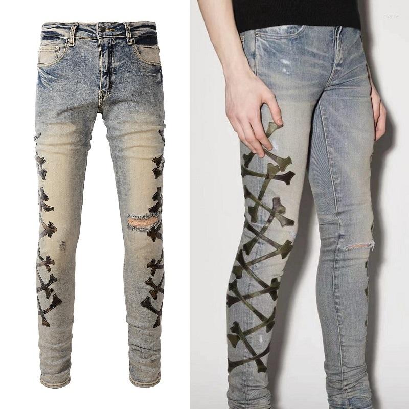 Men's Jeans Design Men's Fashion Brand Camouflage Bone Patch Leather Knife Cut Holes Make Old Light Elastic Slim Men Male, 871
Men's Jeans Design Men's Fashion Brand Camouflage Bone Patch Leather Knife Cut Holes Make Old Light Elastic Slim Men Male, 871