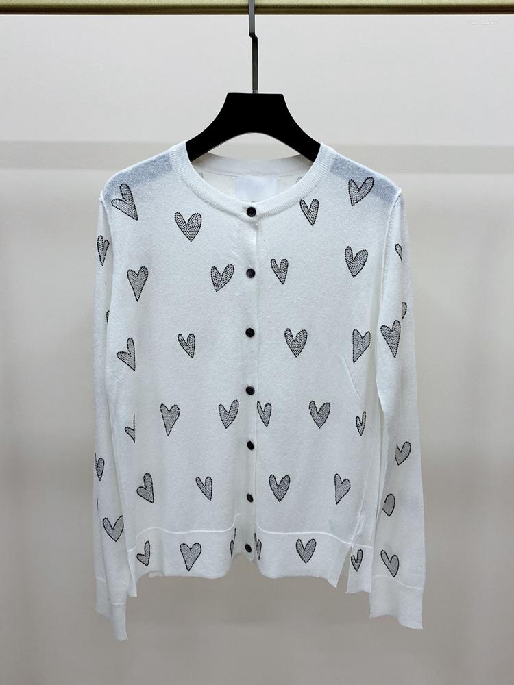 Women' Knits 2022 Spring Long Sleeve Sweater Diamonds Hearts Decorated Single-breasted Women Cardigan, White
Women' Knits 2022 Spring Long Sleeve Sweater Diamonds Hearts Decorated Single-breasted Women Cardigan, White