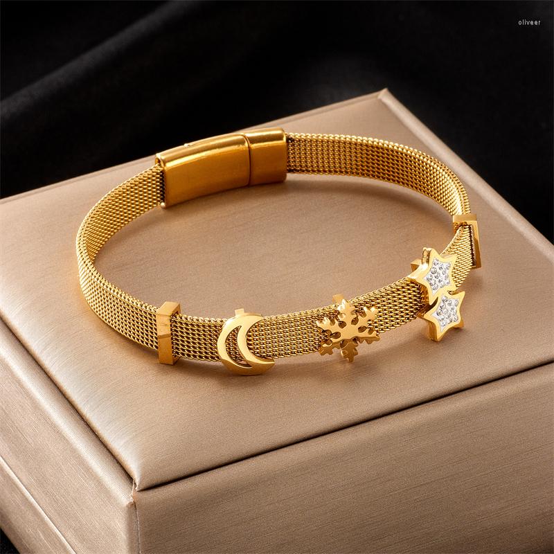 Link Bracelets 316L Stainless Steel Fashion Fine Jewelry Full Zircon Stars Moon Snowflakes Charm Thick Chain Bangles For Women
Link Bracelets 316L Stainless Steel Fashion Fine Jewelry Full Zircon Stars Moon Snowflakes Charm Thick Chain Bangles For Women