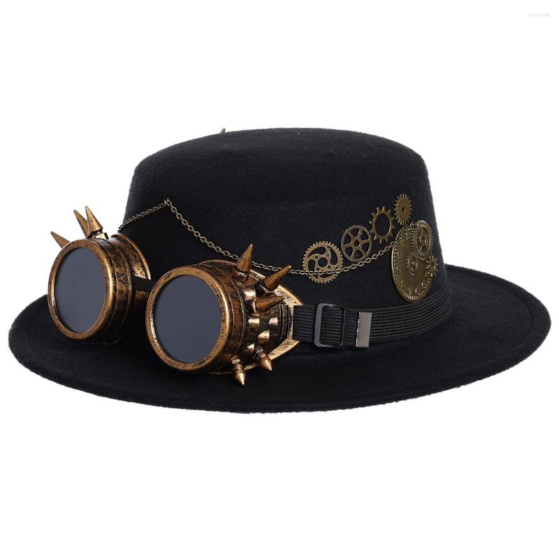Berets Steampunk Hat Felt Black Flat Top Cap Goggles For Halloween Cosplay Costume Props Magic Gentleman Fedora Punk
Berets Steampunk Hat Felt Black Flat Top Cap Goggles For Halloween Cosplay Costume Props Magic Gentleman Fedora Punk